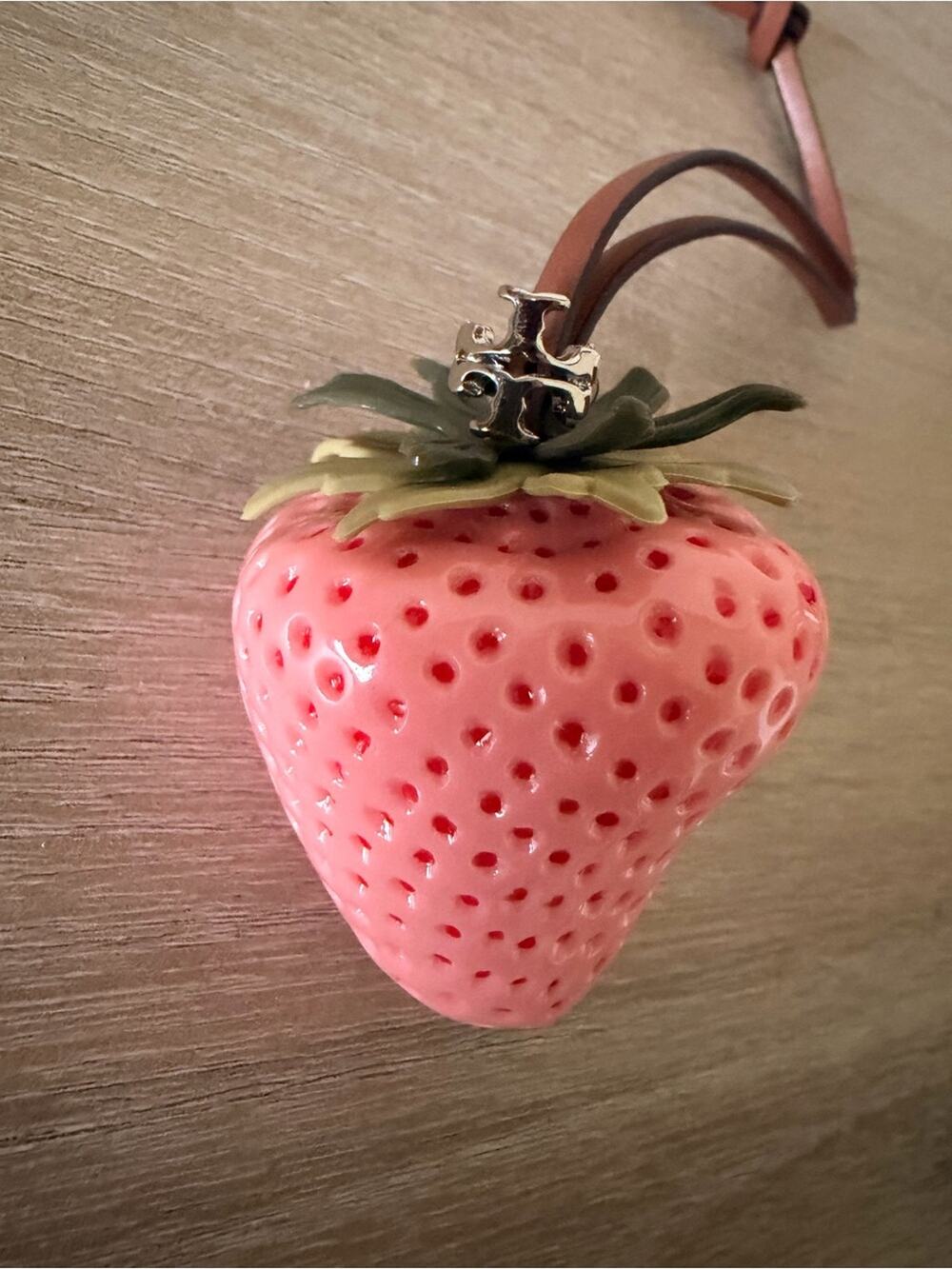 Tory Burch Strawberry Bag Charm Keychain Pink Leather Cord NWOT + Dust Bag